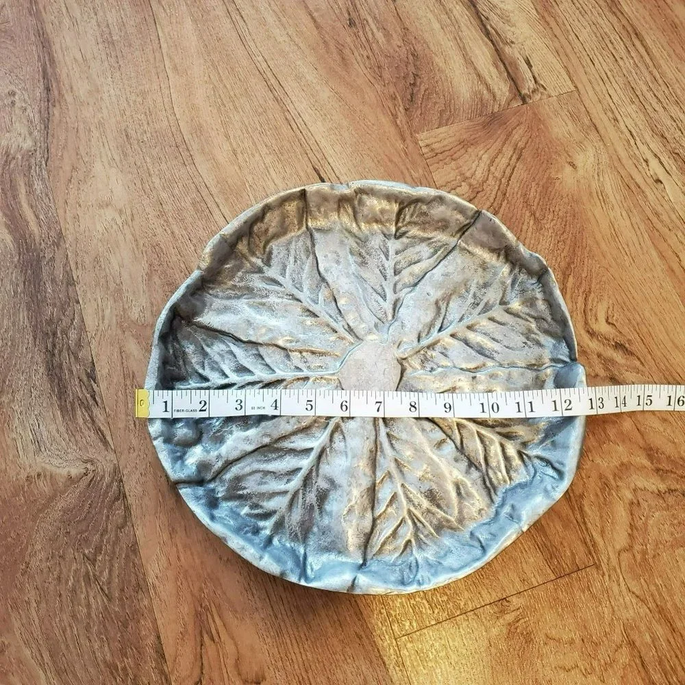 Vintage Pewter Cabbage Platter, Leaf Serving Tray, 13